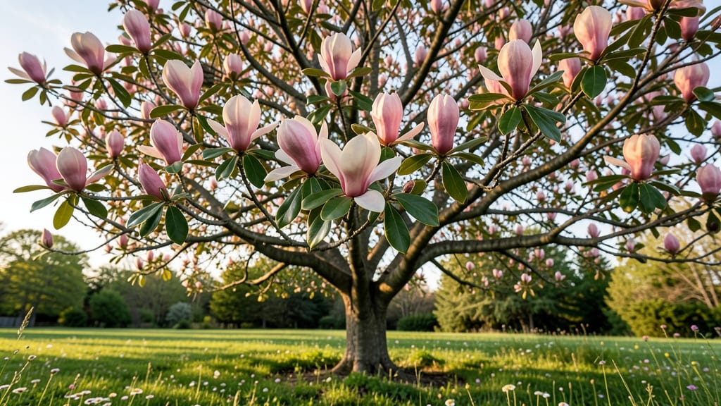 Pink Magnolia Tree Heart-Shaped Leaves