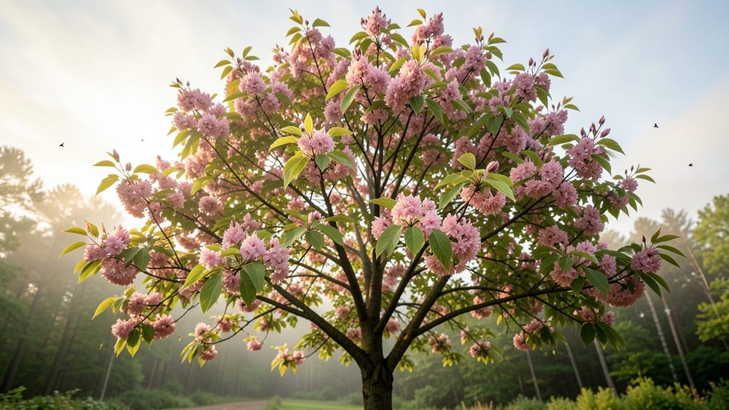 Pink Dogwood Tree Heart-Shaped Leaves