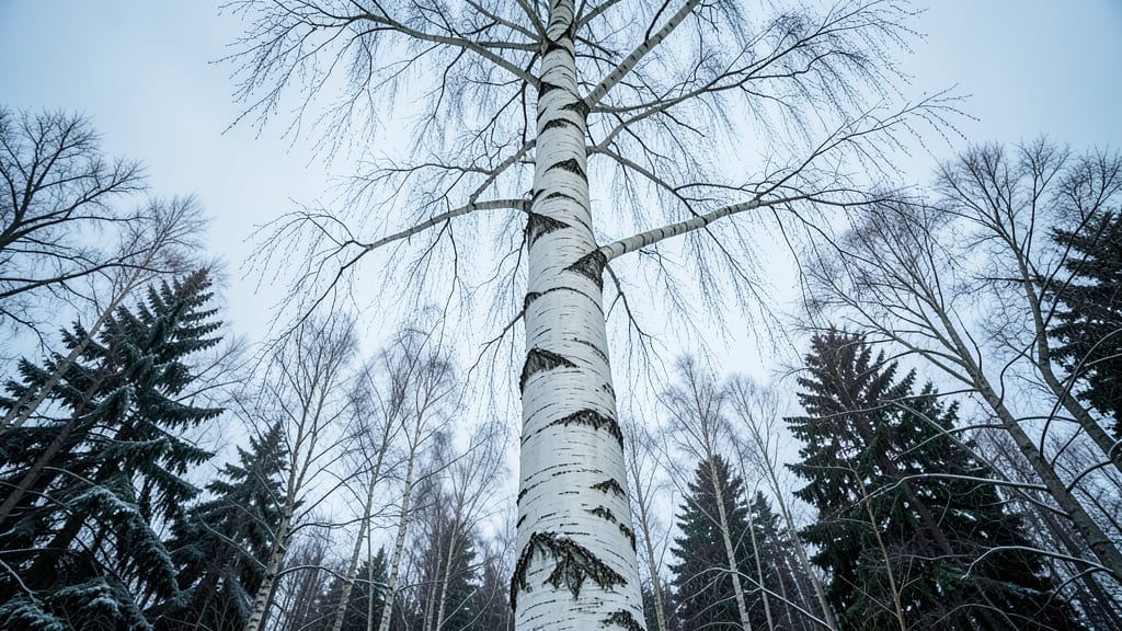 Paper Birch Trees with Peeling White Bark