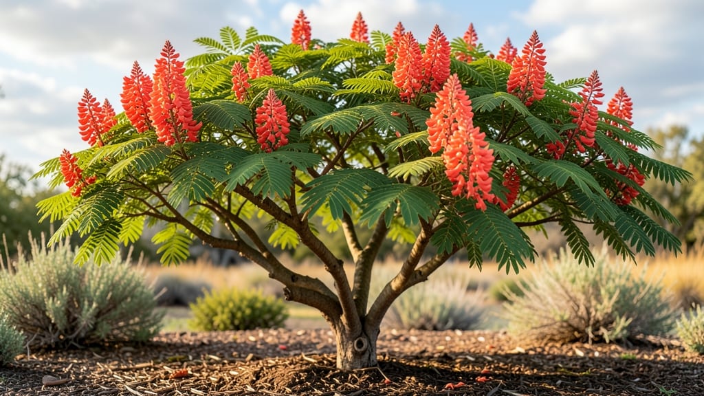 Fern-Like Tree With Red Flowers Growing Guide: Bold Foliage and Season-Long Blooms