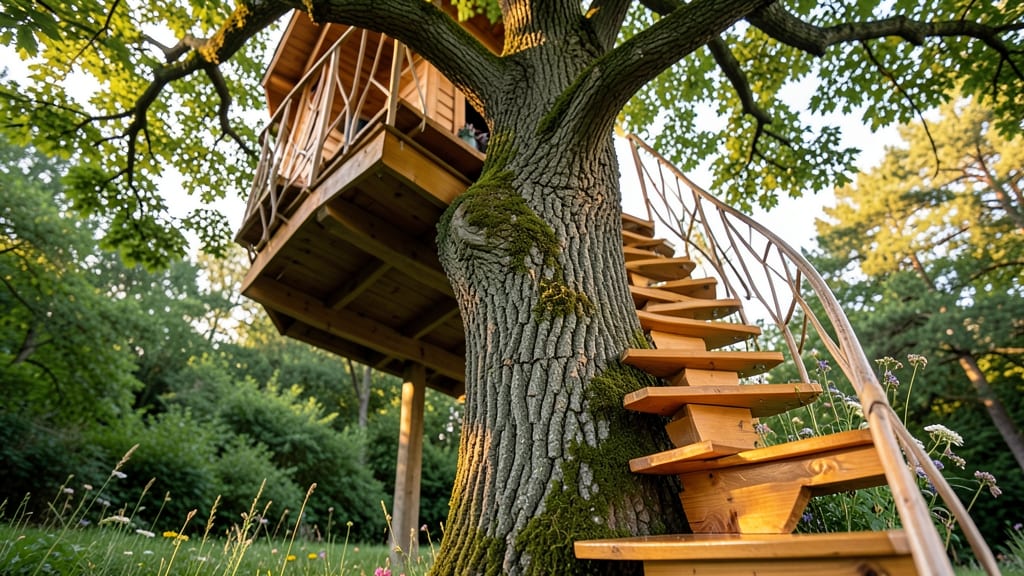 Treehouse with a Spiral Staircase
