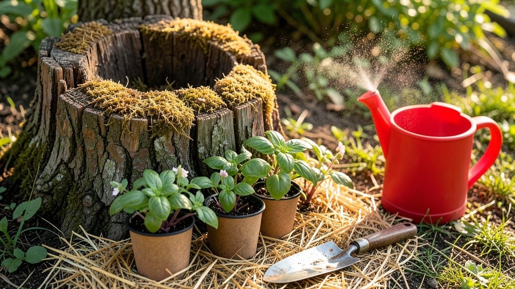 Hollowed Out Tree Stump Planters: Rustic Garden Statement in Minutes