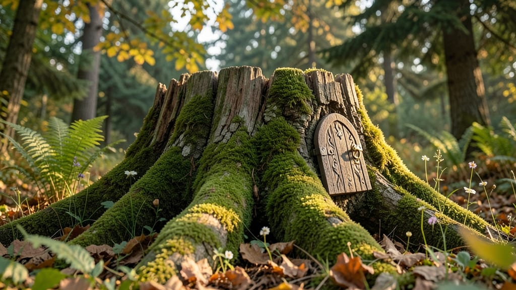 Moss-Covered Fairy Door Stump