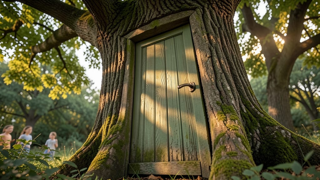 Treehouse with a Hidden Door in the Trunk